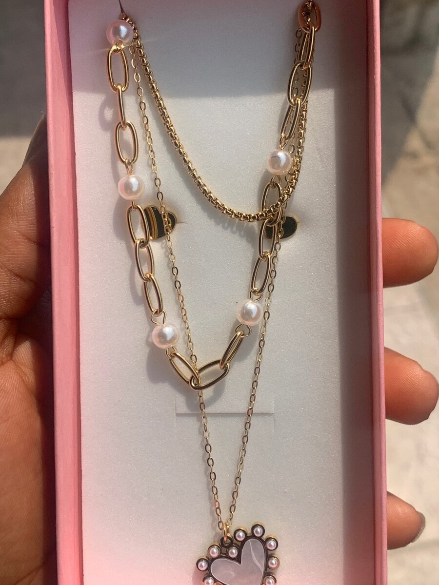 Heart pearl necklace with earring