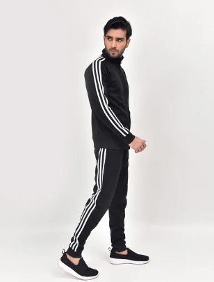  Men's Tracksuit black three stripe RapidDry fit