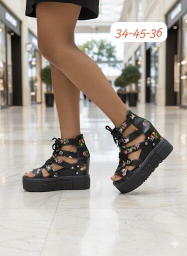 Sandales compensées à fleurs