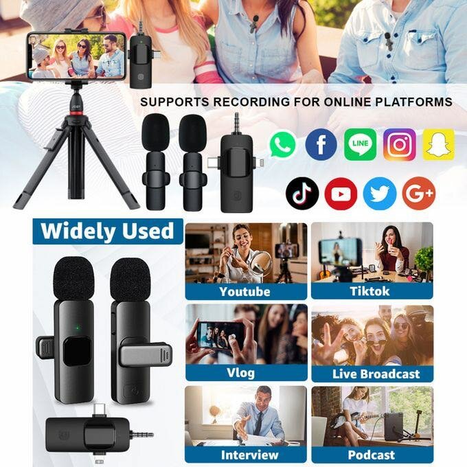 3-in-1 Wireless Collar Clip Microphone Clip-on Microphone