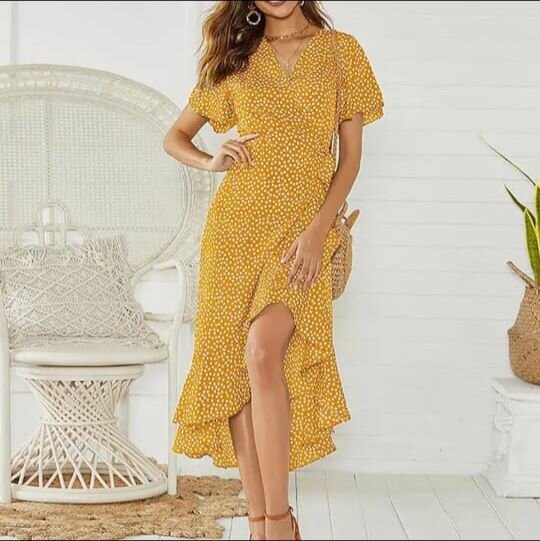 Robe Élégante Jaune à Pois