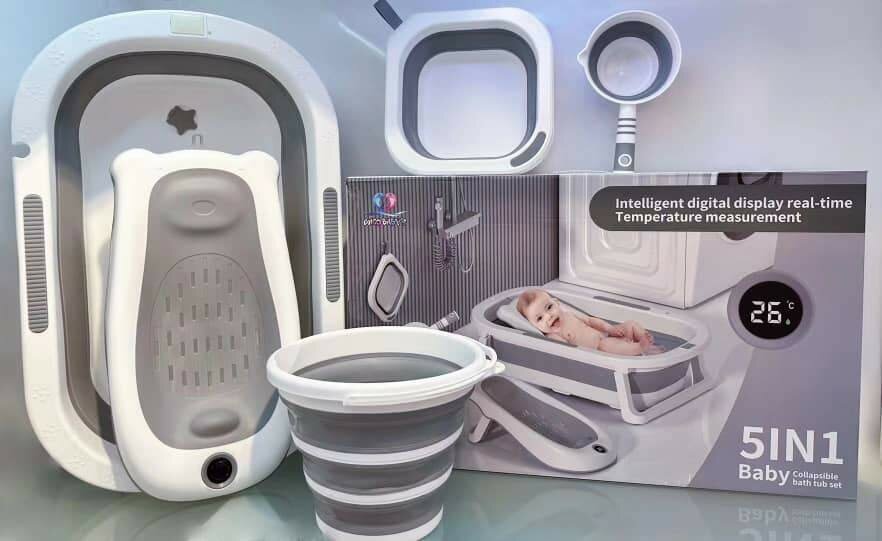 5 pieces foldable bathtub set with thermometer