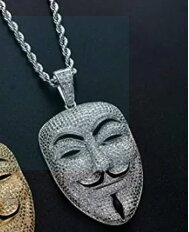 Silve Mask Cartoon Pendant with White Stone locket and Chain for Men