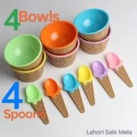 4 Pcs Ice Cream Bowls (4spoon+ 4Bowls) Fashioned Ice Cream Waffle Cone Style Bowl with Spoon Set Baby Kid Cute Feeding Tableware Plastic Utensil Party Favors Dessert