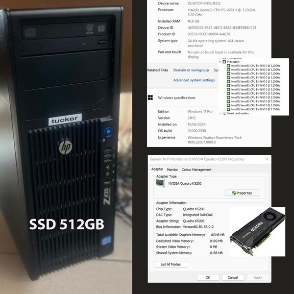 HP Work station 6.5TB 512SSD 16GB Ram 8GB graphics card