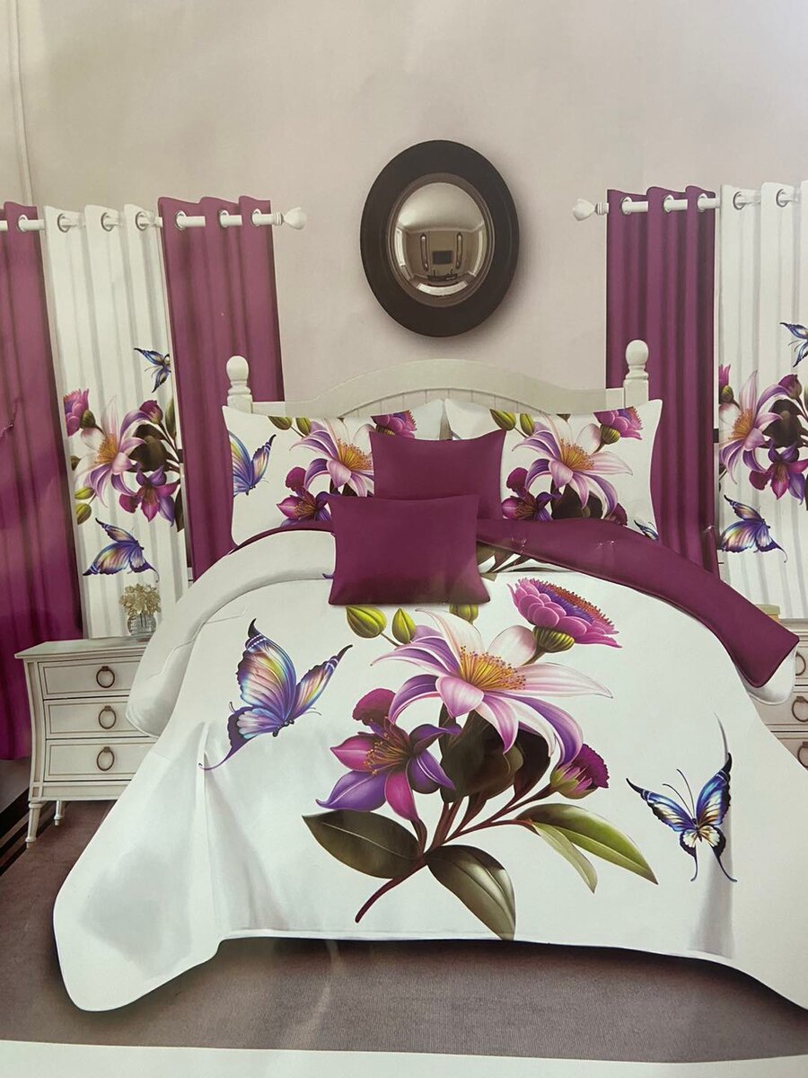 7 pieces bedspread  Comes with 2 curtains, 2 continental pillowcases as d 2 stander pillowcases 