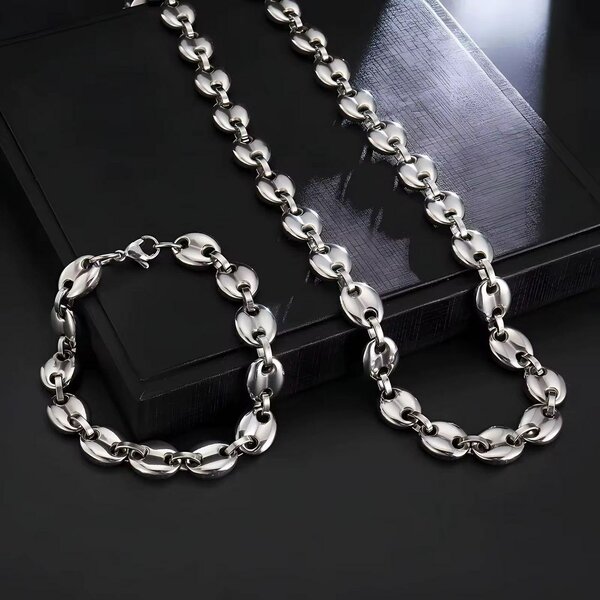 Ensemble Collier et Bracelet en Acier Inoxydable Doré