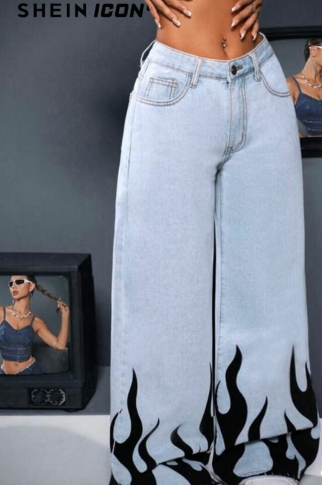 Jean évasé à motif flamme