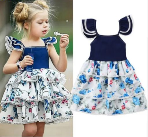 Robe enfant fleurie bleu