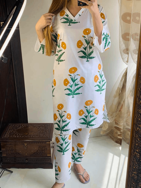 2 Pc woman's Stitched linen Printed Shirt and Trouser