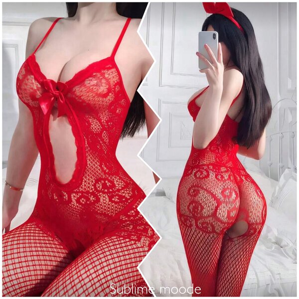Body résille sexy rouge femme