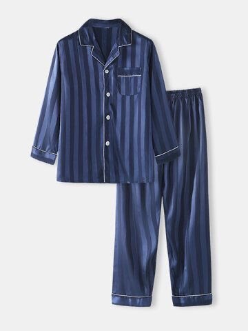 Pyjama en satin rayé bleu