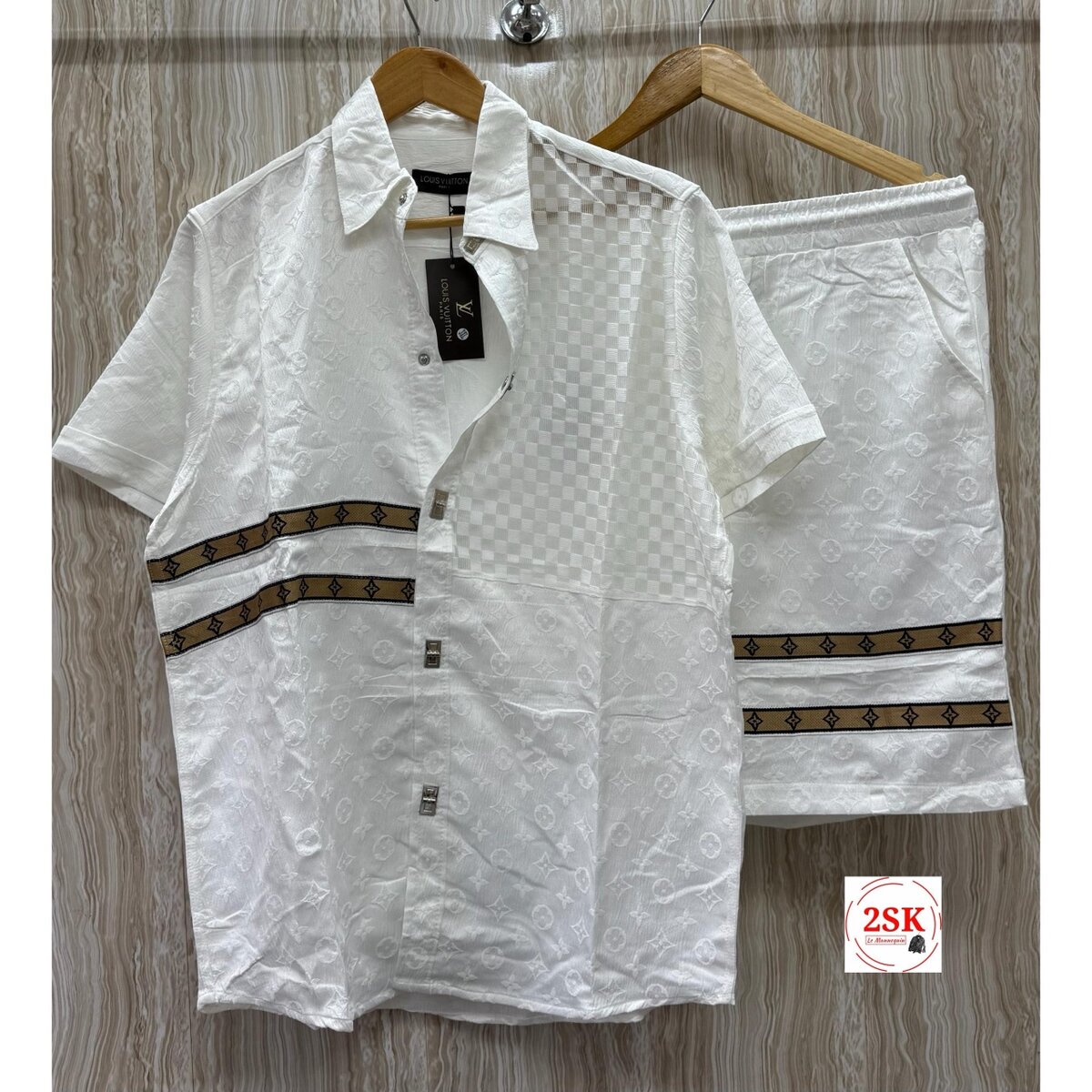 Ensemble chemise et short brodé homme