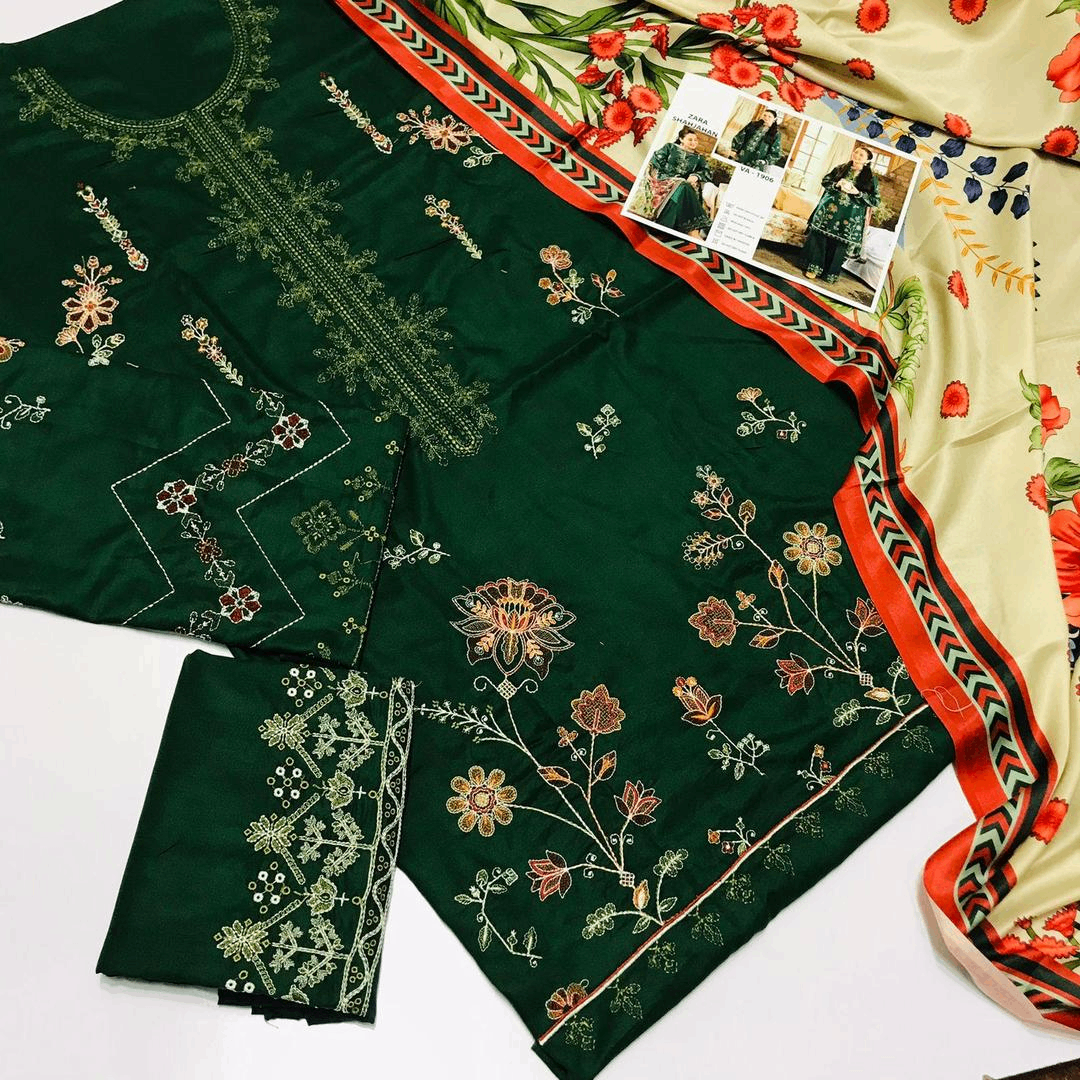 3 PCs Women's unstitched Dhanak Suit