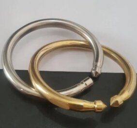 Pack of 2 Golden and Silver Stainless Steel Kara Bracelet/Bangle for Boys