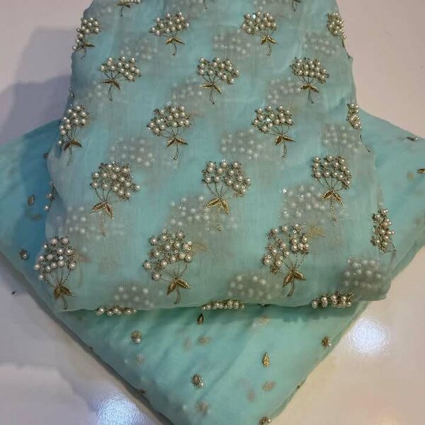 New balloon beats chiffion fabric pearl work + embroidery