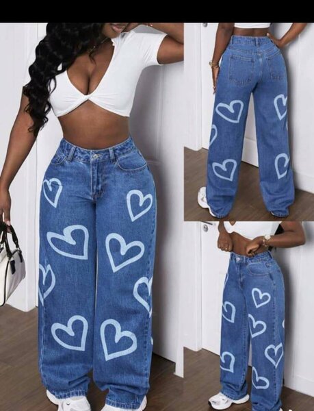 Jeans larges cœur tendance