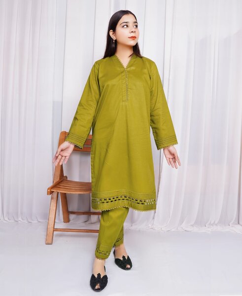 2 Piece Olive Green Kurta Set