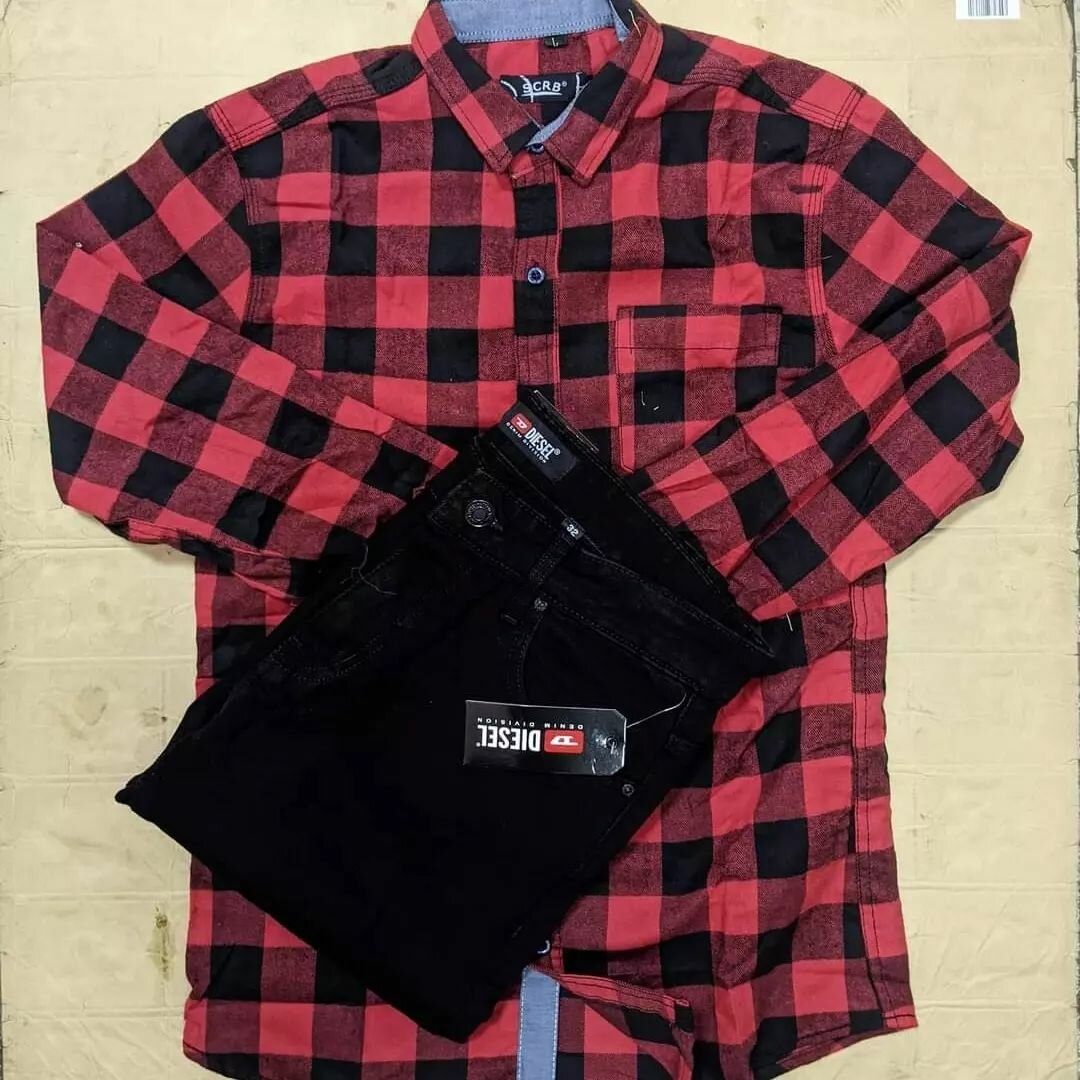 Men's set: plaid shirt and jeans