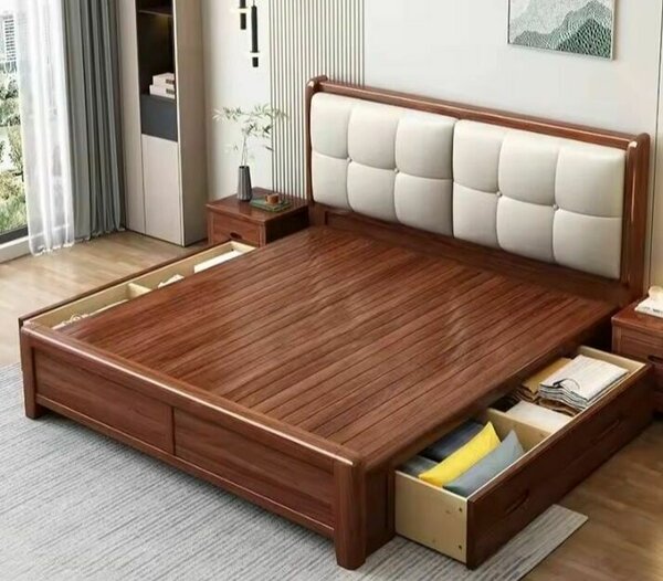 Lit double en bois massif