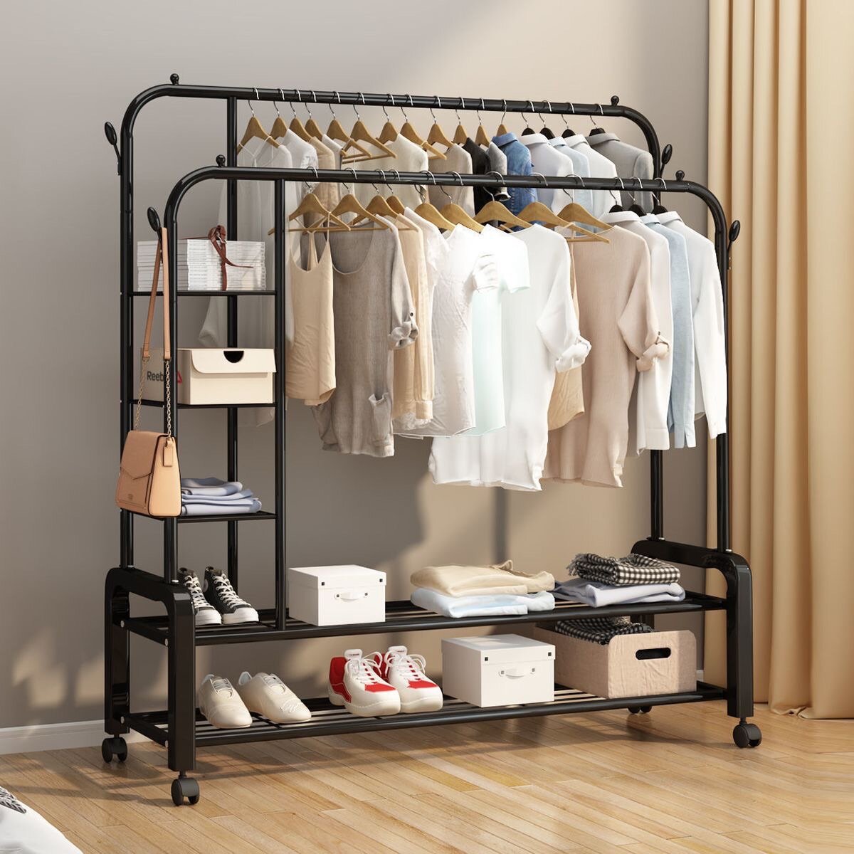 Clothes Metal Hanging Rack With Shelves