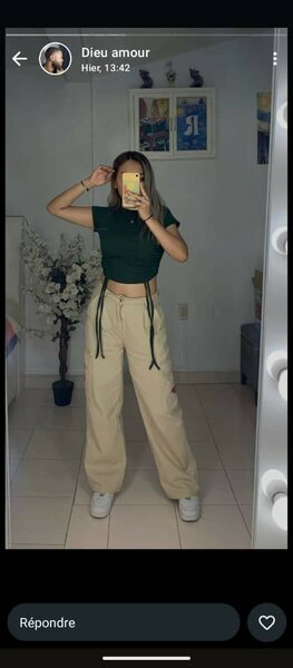 Pantalon large beige tendance