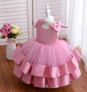 Kid Girls Summer Dress, Fluffy, Birthday Gown for Girls Newborn Girls Red Dress Birthday Part Tutu Dress Flower Girl Wedding, ( Fabric Net And Silk)