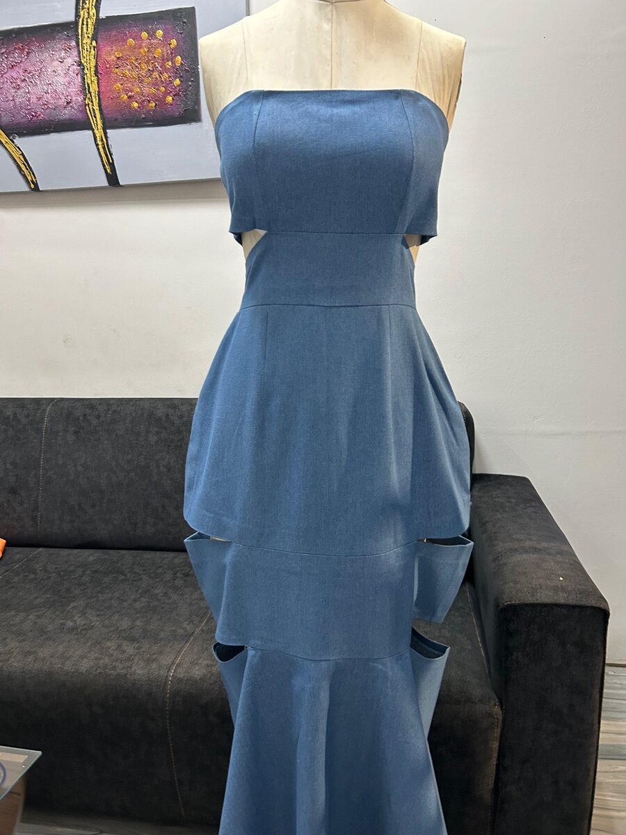 Strapless Denim cut-out  dress