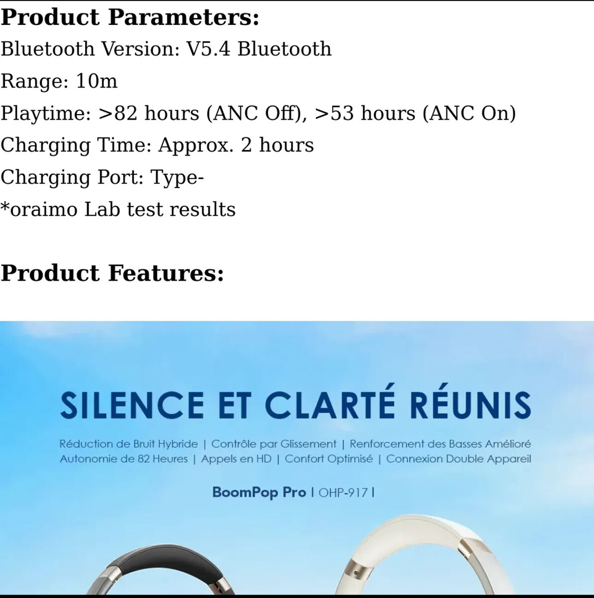 Casque Bluetooth ANC Oraimo