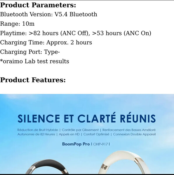 Casque Bluetooth ANC Oraimo