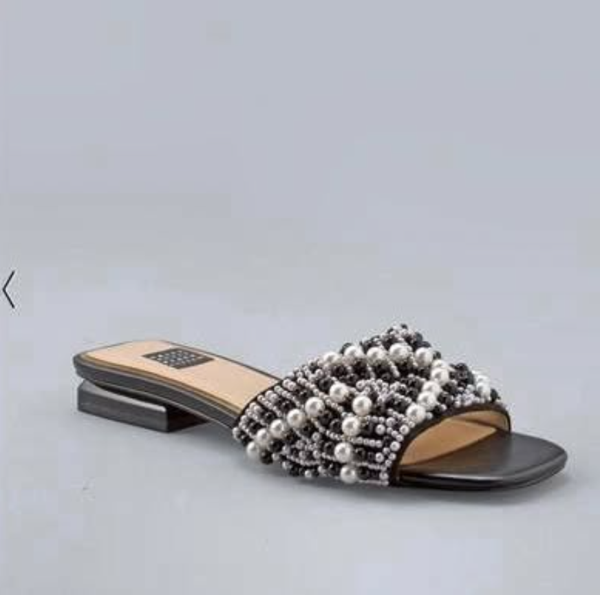 Faux pearl beaded slide sandals