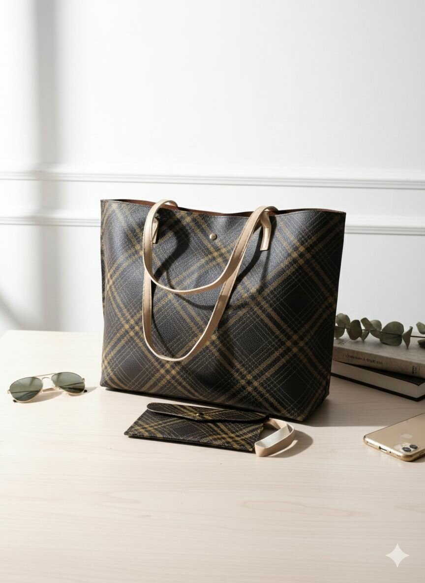 Sac cabas à carreaux chic