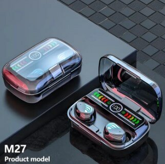 M27 TWS Wireless Bluetooth Earphones V5.1 - Waterproof Earbuds with LED Display, Microphone, and 2000mAh Power