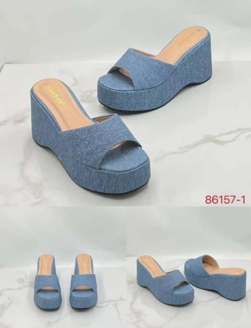 Sandales compensées denim