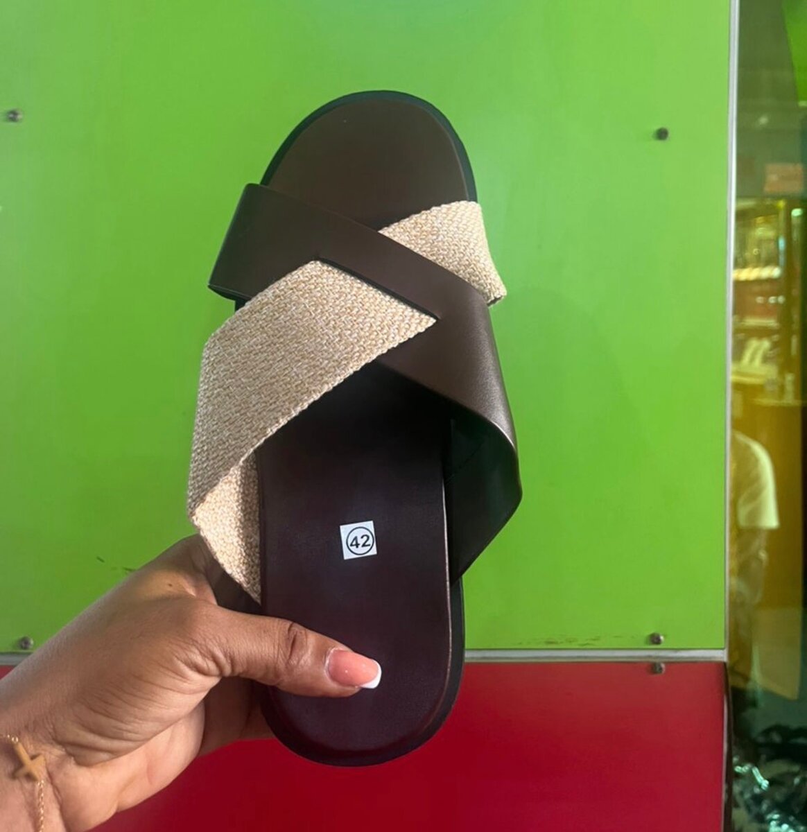 Sandales en cuir et toile