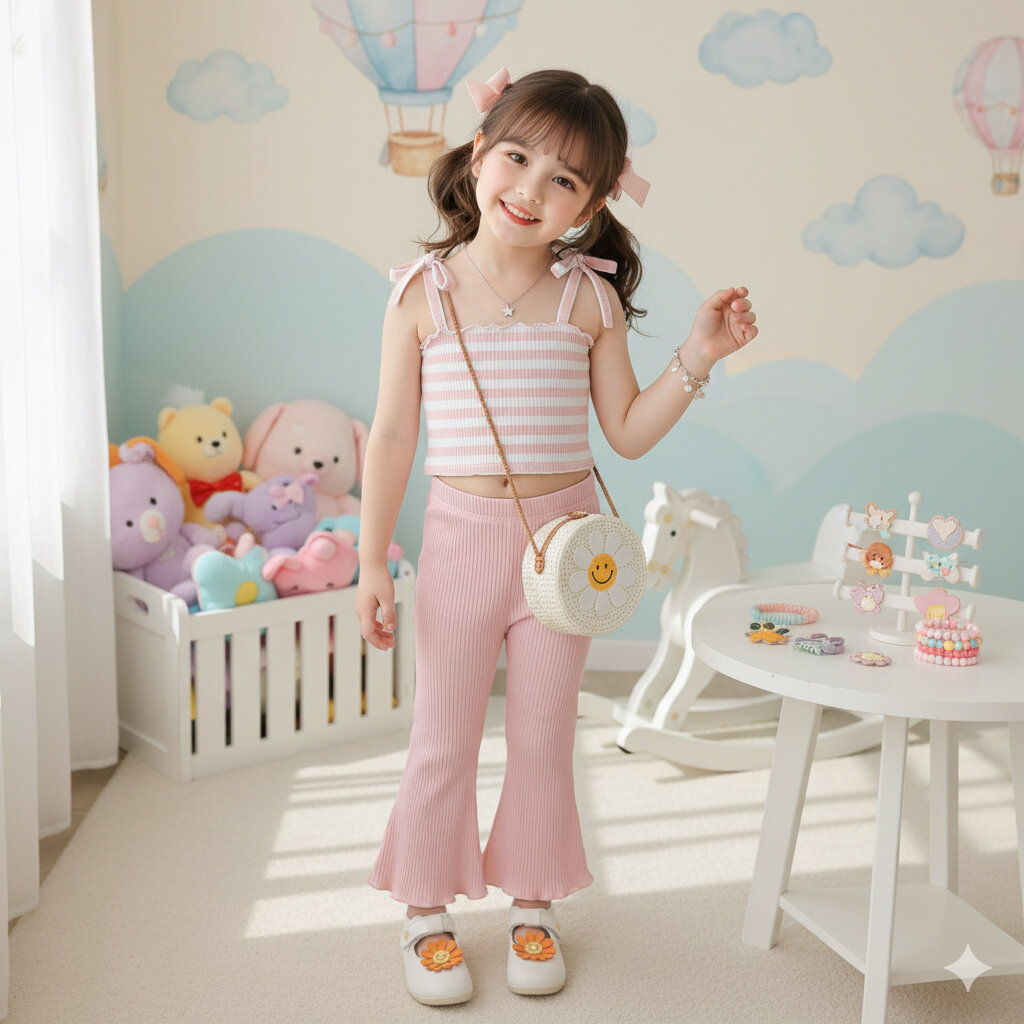 Tenue été fille rayée rose