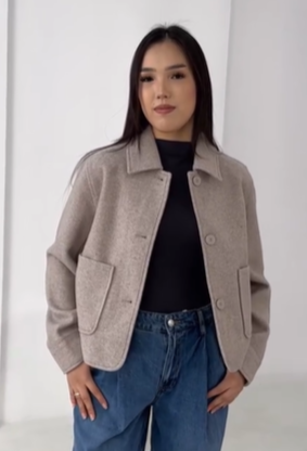 Элегантное укороченное пальто-жакет от ZARA бежевое