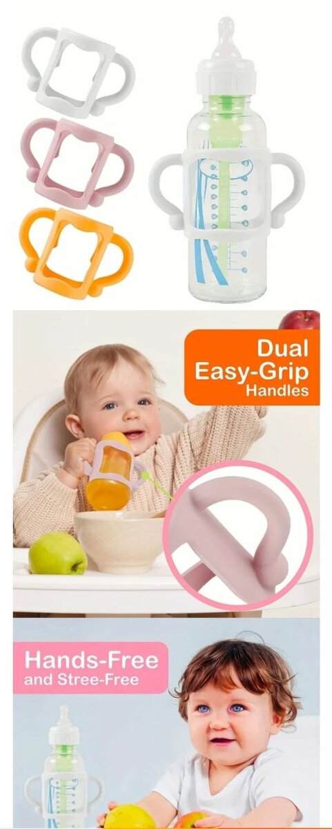Silicon bottle handles for baby bottles for easy grip
