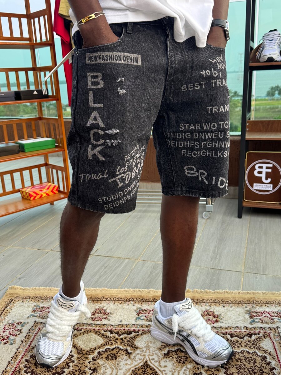 Short en jean noir homme tendance