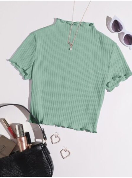 T-shirt côtelé vert menthe