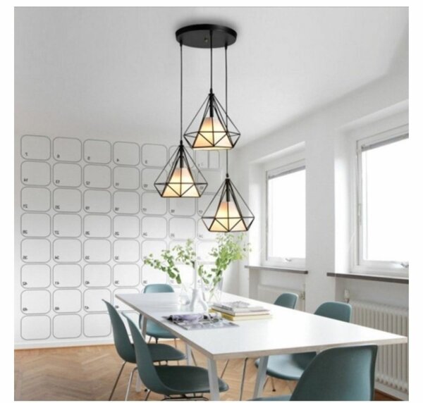 3 HEADS DIAMOND SHAPE HOLLOW IRON PENDANT LAMP CEILING LIGHT