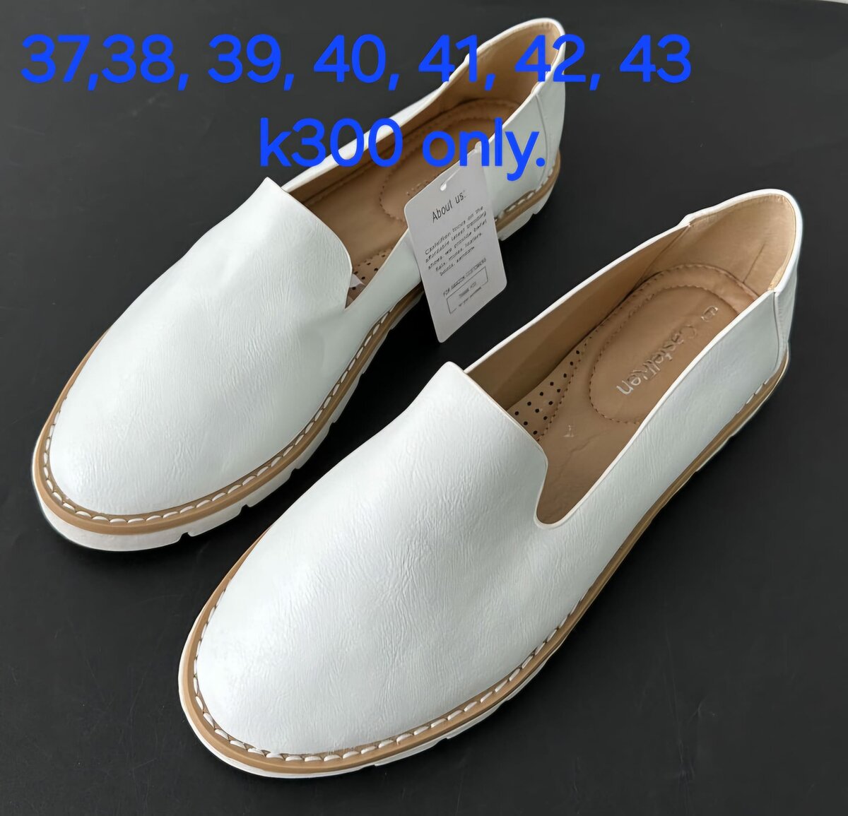 White patent leather moccasins
