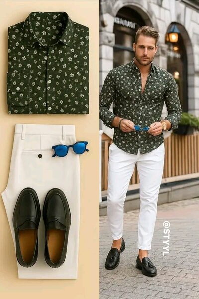 Chemise verte florale homme