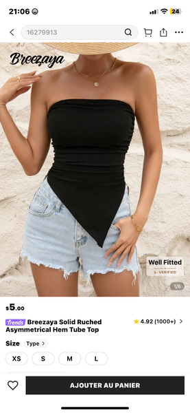 Top bustier noir asymétrique