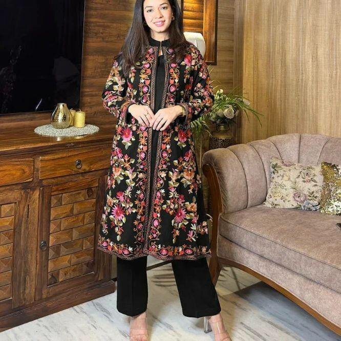 Stylish women's Stitched 3 pcs embroidery Gown shirt trouser