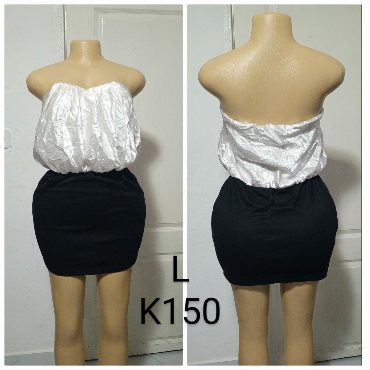Women's short dress, white top and black bottom, size L