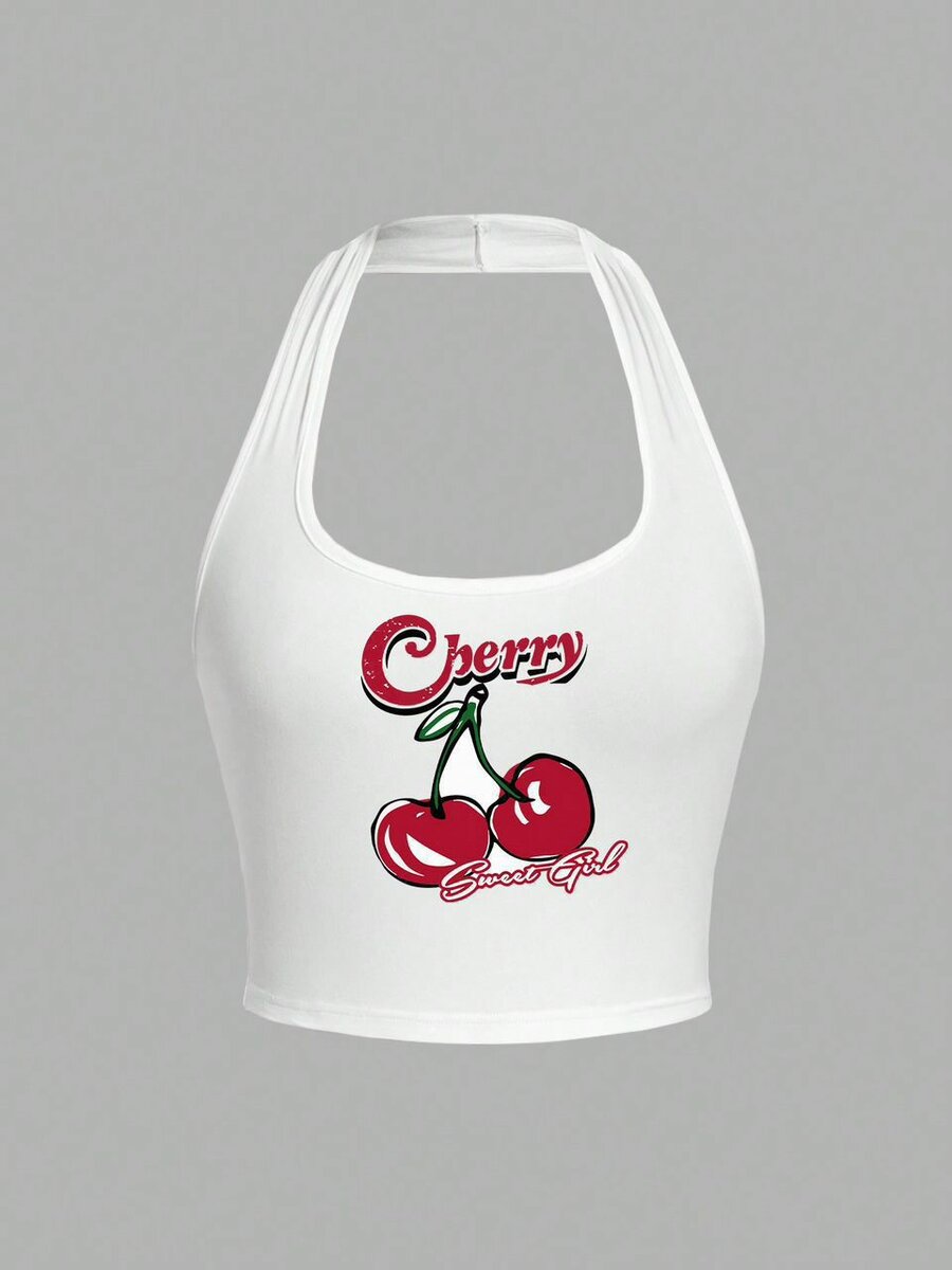 Top dos nu imprimé cerise
