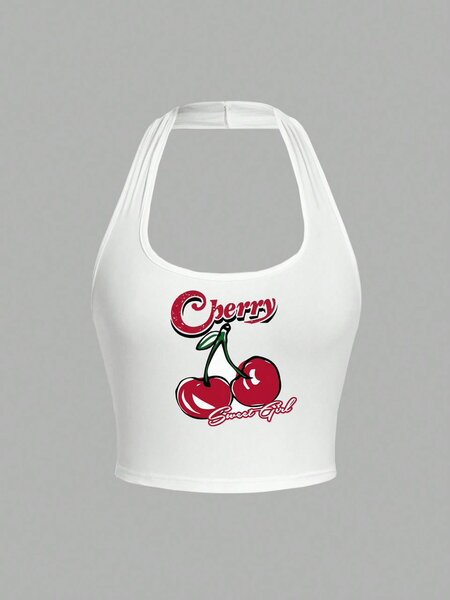 Top dos nu imprimé cerise