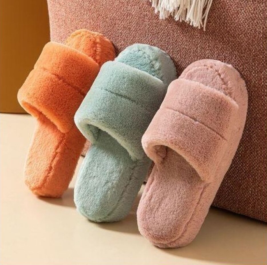Winter Women Home Cotton Slippers New Korean Long Plush Open