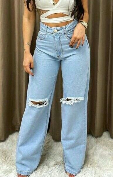 Jean large taille haute femme